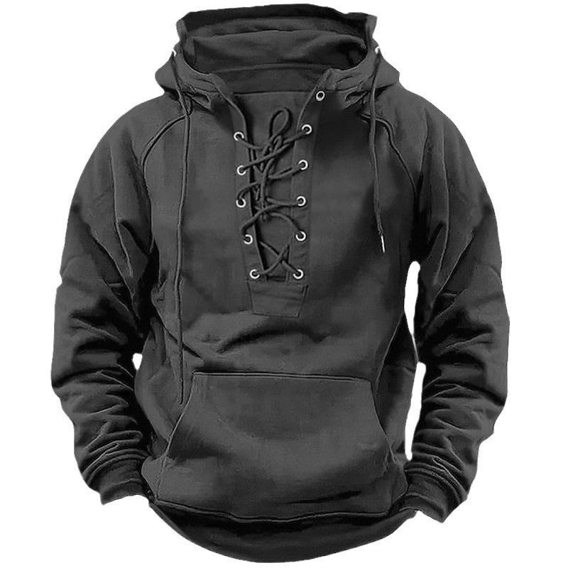 Men's Outdoor Retro Lace-up Hooded Long-sleeved sweater