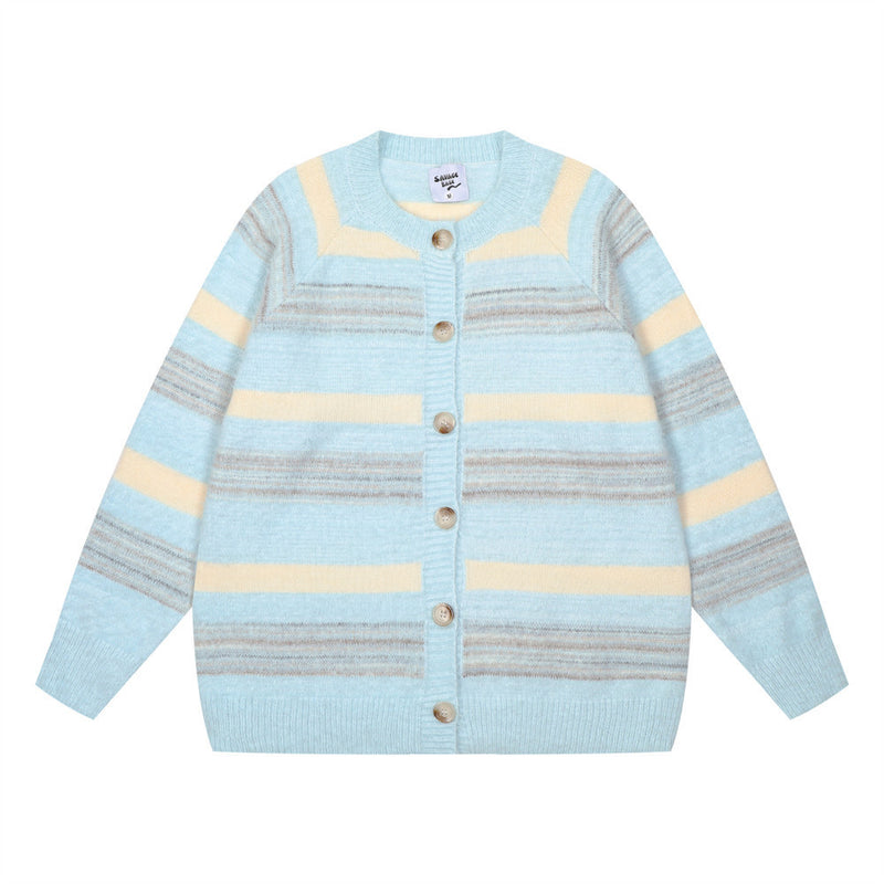 Striped Gradient Jacquard Sweater Coat For Men