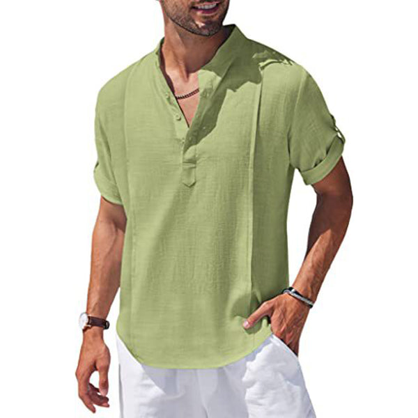 Henley Style Linen Shirt Men