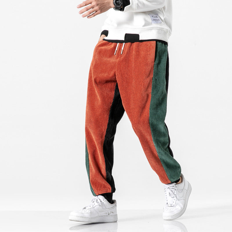 Corduroy Contrast Stitching Drawstring Pants