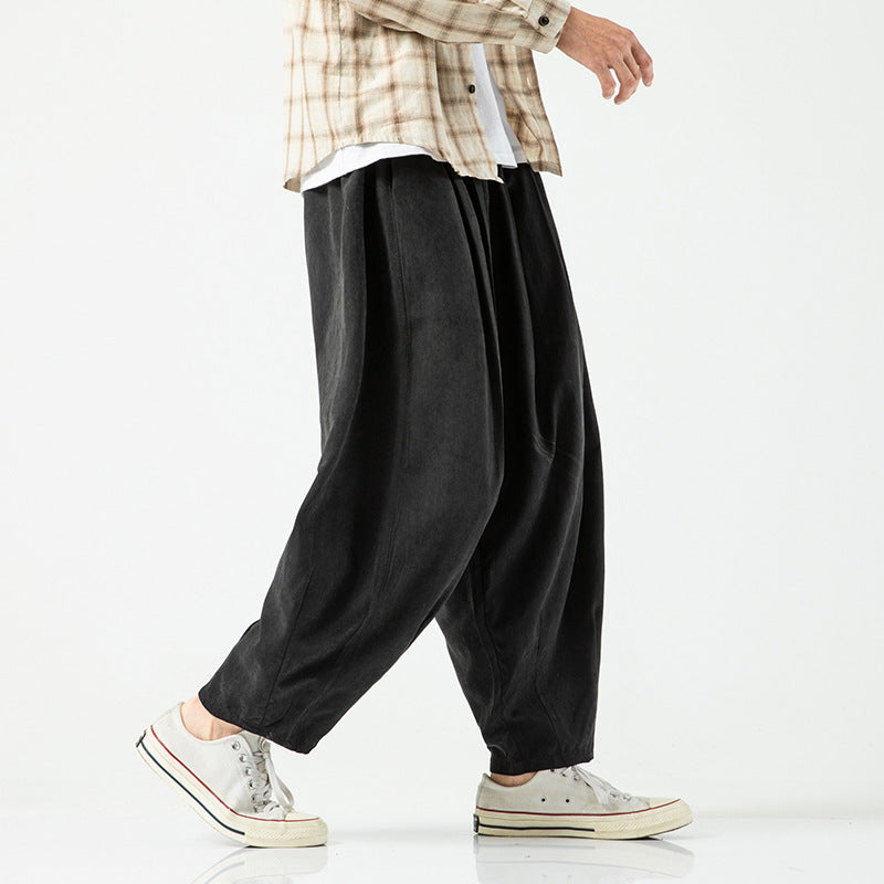 Plus Size Cropped Pants Men's Loose Straight Lantern Wide-leg Pants