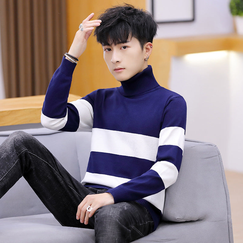 High Neck Striped Sweater Men