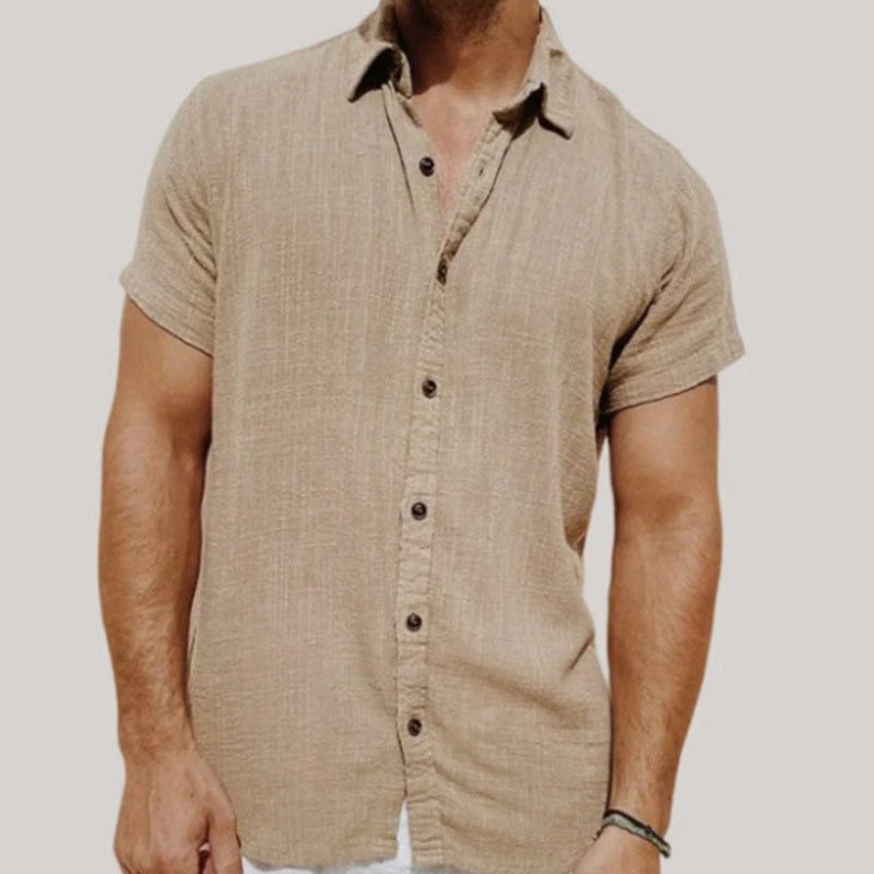 Camisa unicolor de manga corta para hombre