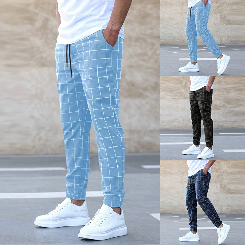 Plaid Pants Men's Casual Drawstring Trousers