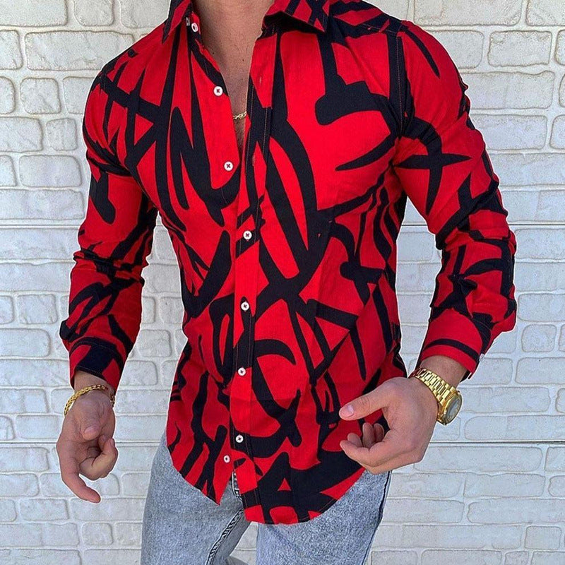 Men's Beach Print Casual Loose Long Sleeve shirt