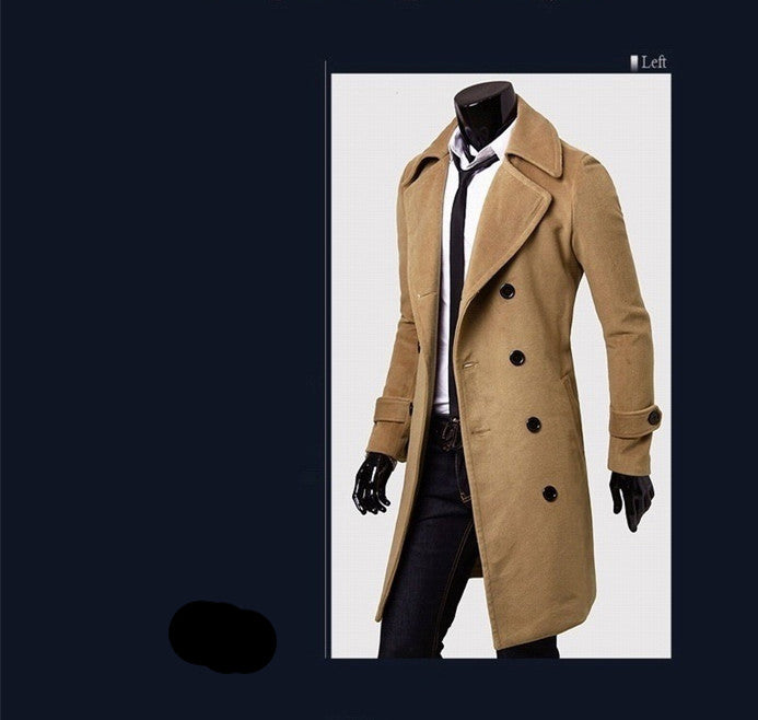 Woolen Double-Breasted Trench Coat for men