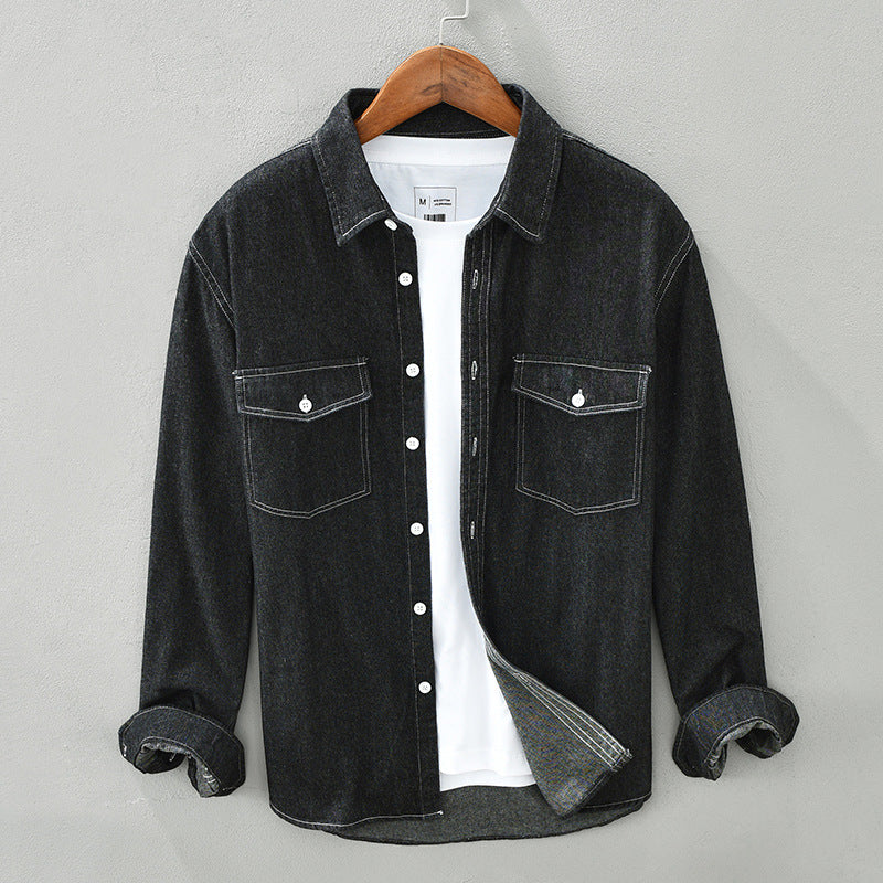 Retro Denim Long Sleeve Lapel Shirt