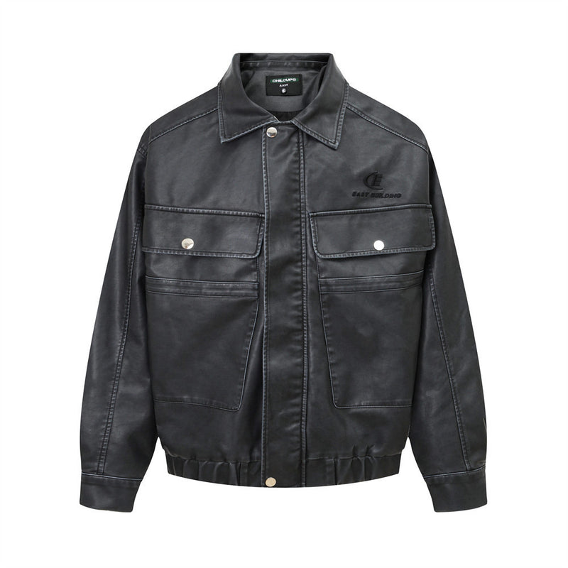 Motorcycle Distressed Tooling PU Leather Jacket