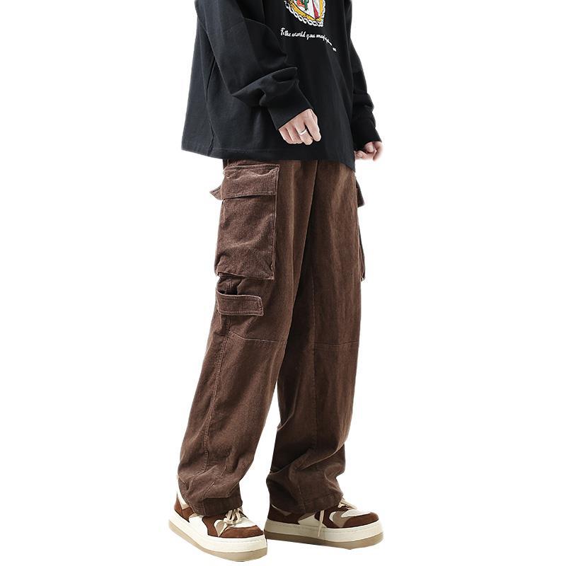 pantalones casuales rectos sueltos retro con múltiples bolsillos para hombre