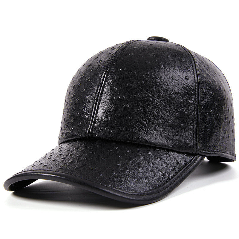 Men's Warm Ostrich Pattern Cowhide Baseball Hat