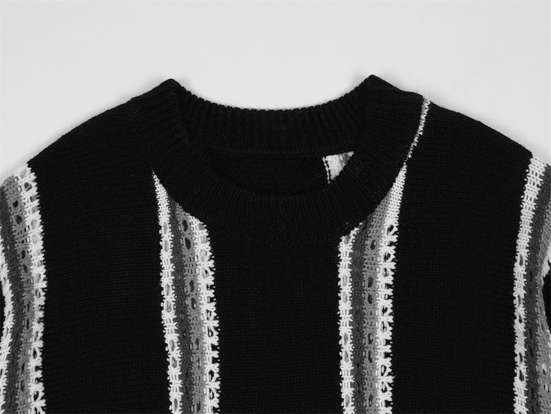 Striped Jacquard Round Neck Sweater For Men