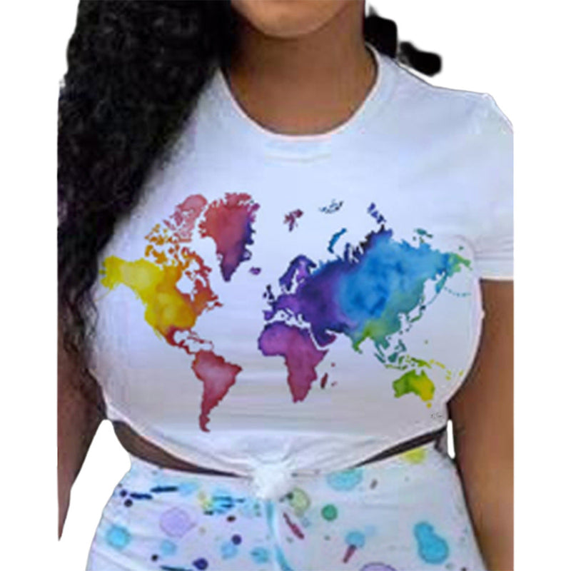 Plus Size Fat Woman Print Round Neck Short Sleeve T Shirt Women's