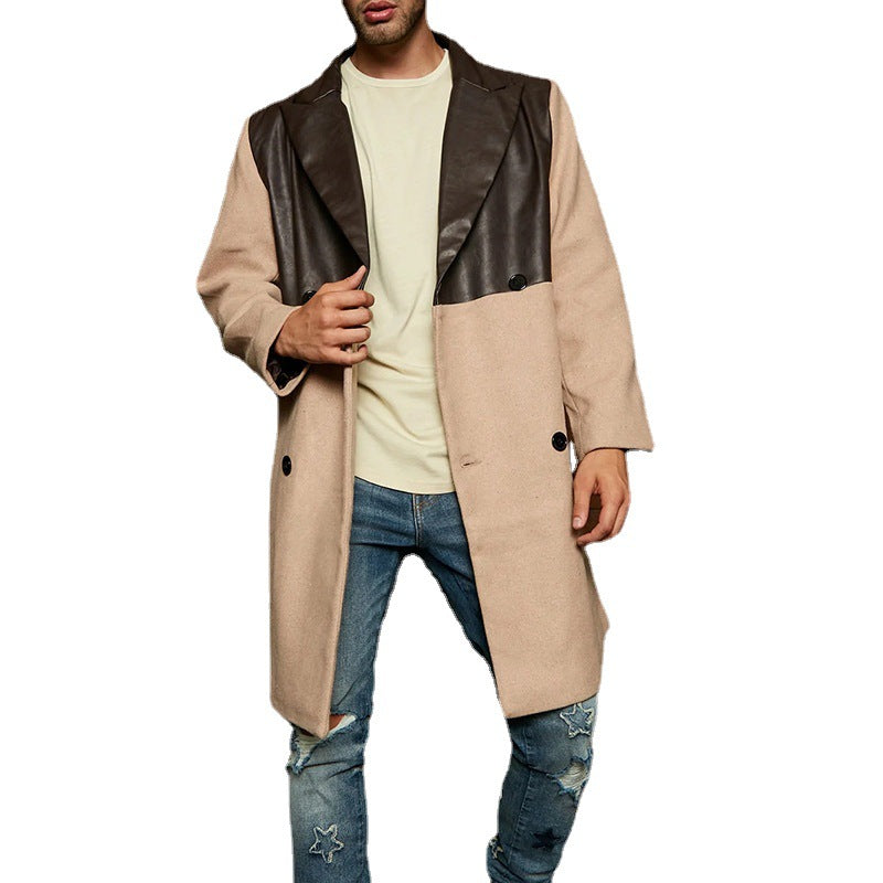 New Men's Mosaic Leather Fashion Windbreaker trench coat