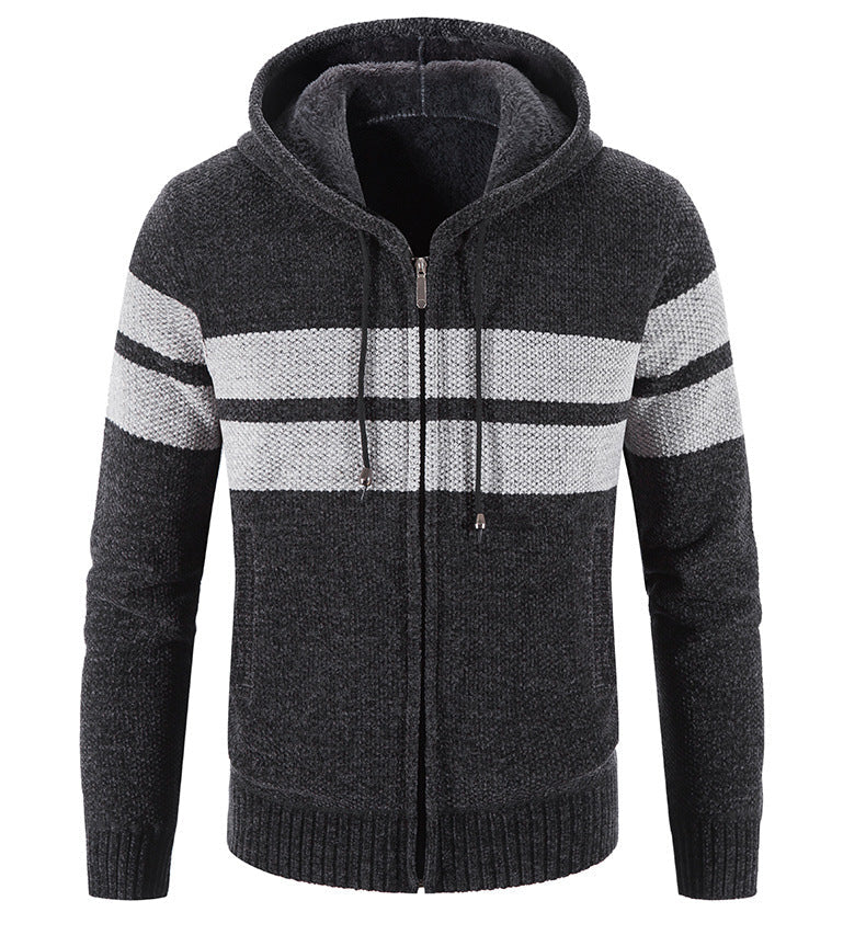 Maglione cardigan casual in velluto con cappuccio a righe color-block