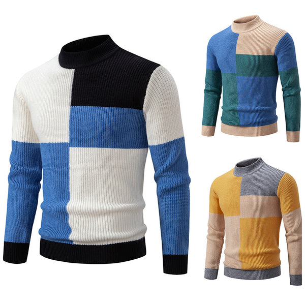 Men's Knitwear Color Stitching Stand-collar Sweater
