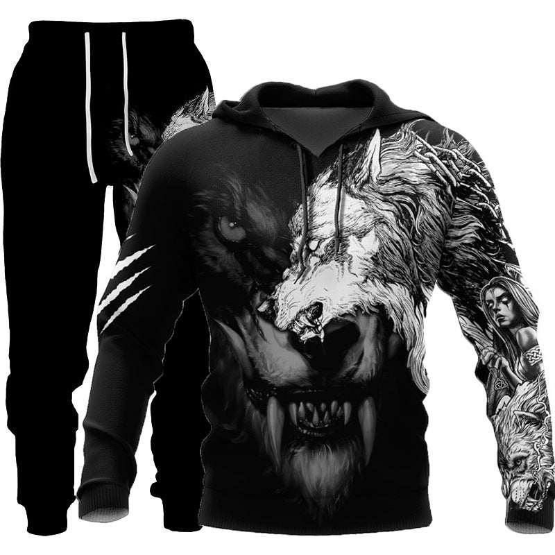 3D Wolf Print Tracksuit Men