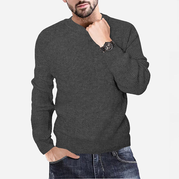 Nuevo Jersey de cuello redondo tejido para hombre, suéter informal liso