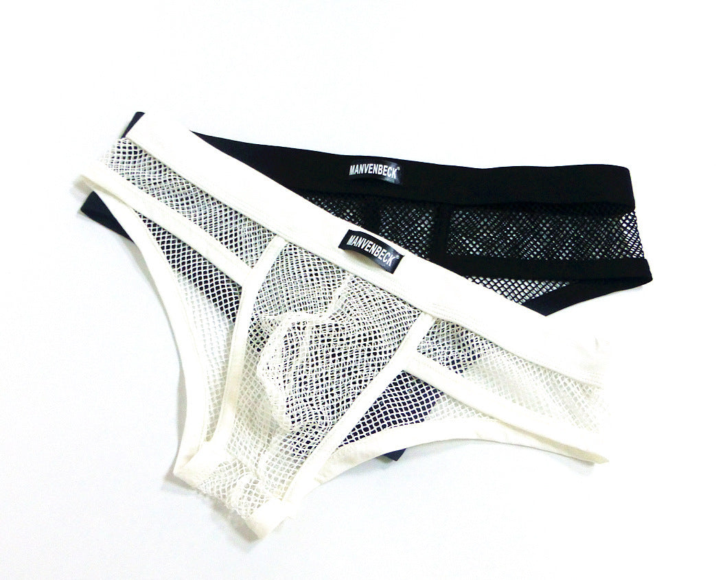 Men's Transparent Mesh Briefs Low Waist Convex Design Underwear