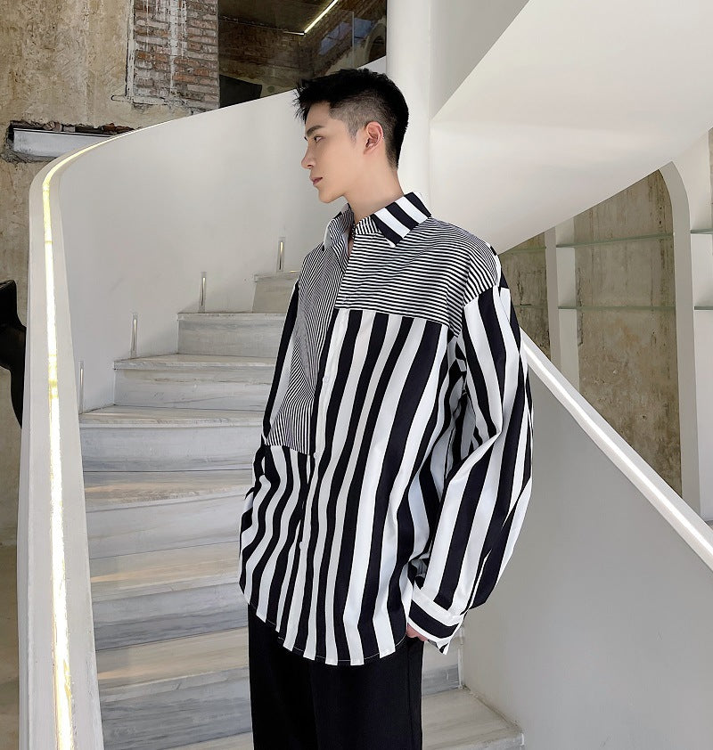 Simple Striped Splicing Temperament Cold Men's Shirt