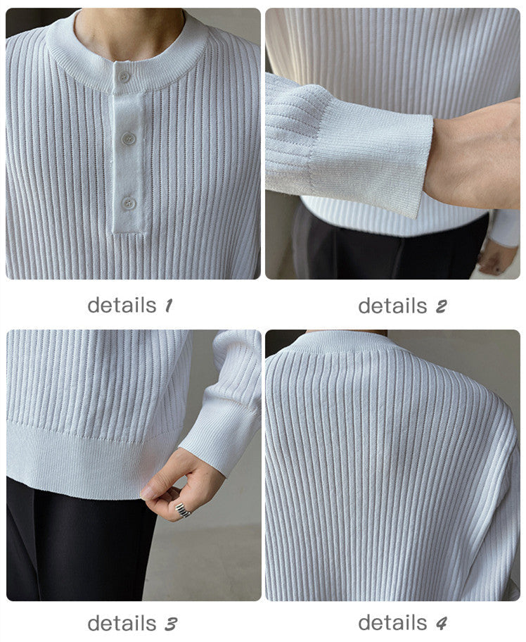 Men's Casual Bottoming Sweater Retro Buckle Round Neck