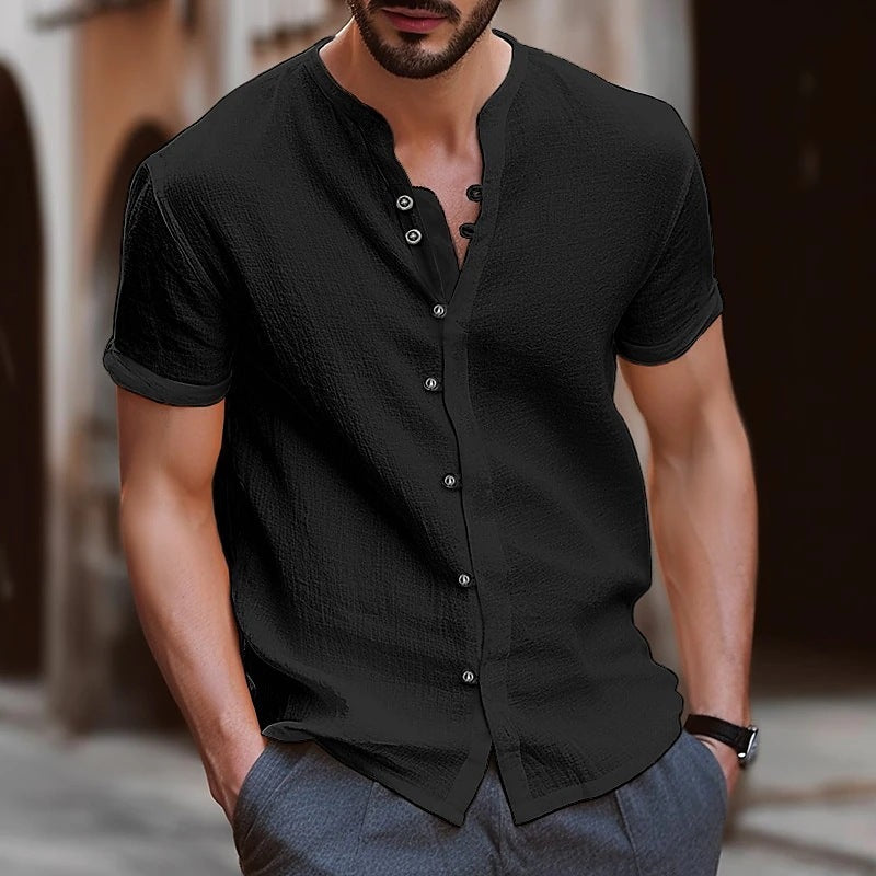 Men's Retro Cotton And Linen Casual Button Short Sleeves shirt