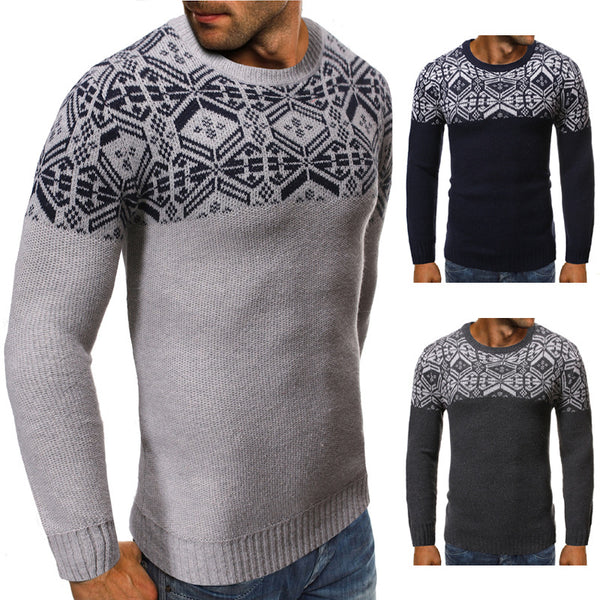 Printed Crew Neck Slim Pullover Sweater
