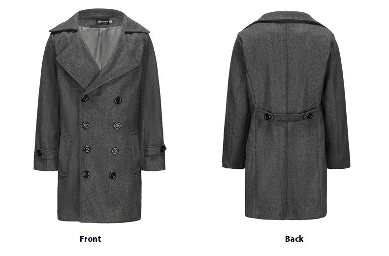 Mid-length Double-breasted Men's Slim-fit Woolen Coat