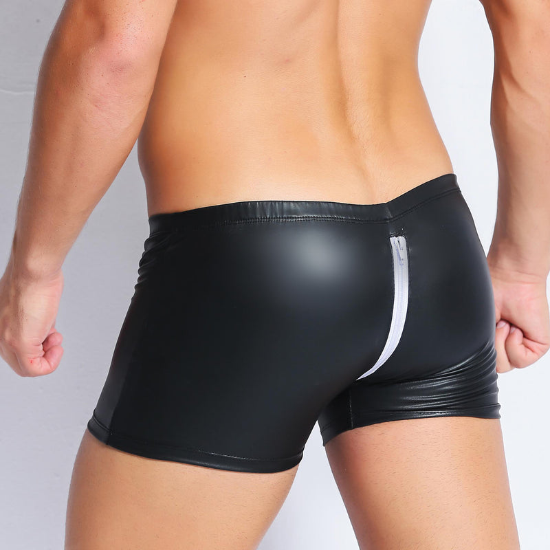 Men's Lingerie Leather Tight Open Patent Leather Shorts