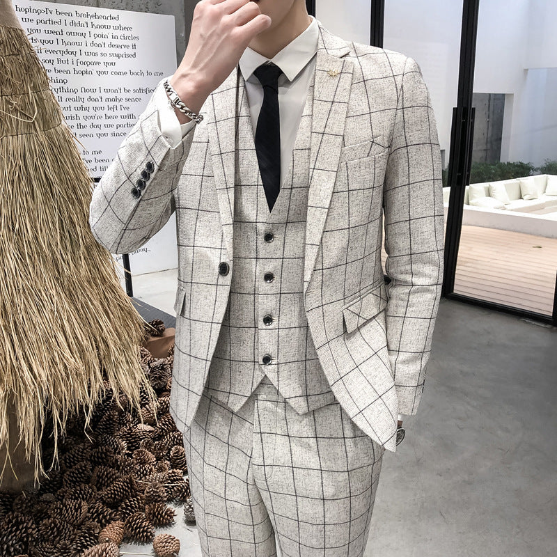 Men's Plaid Suit Three-piece Suit for men