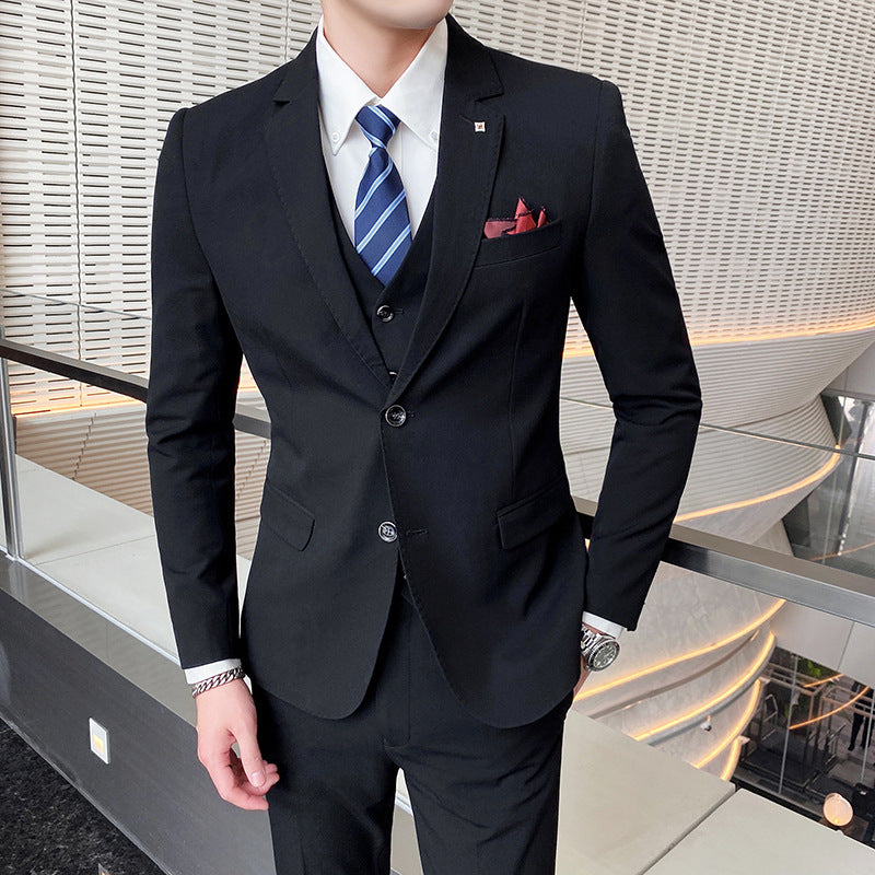 Casual Single Row Buckle Men's Suit Three-piece Suit