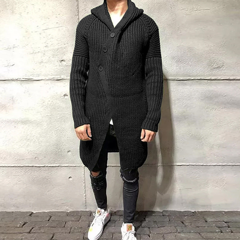 Long Knitted Hooded Sweater Coat Men