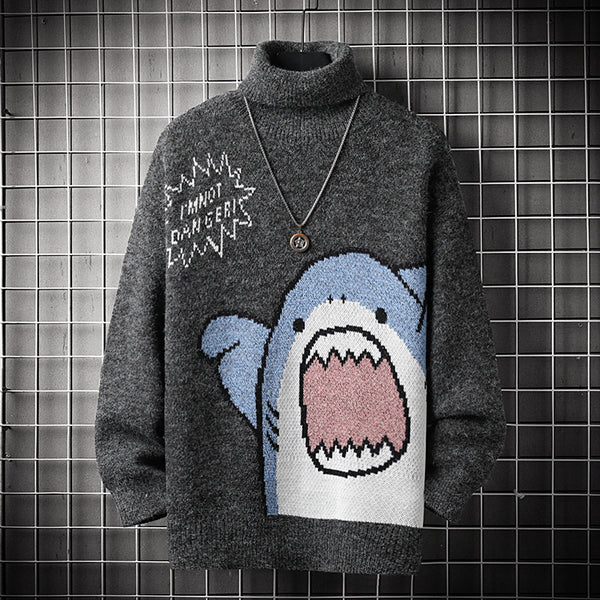 Suéter casual con parte inferior de punto de tiburón de dibujos animados