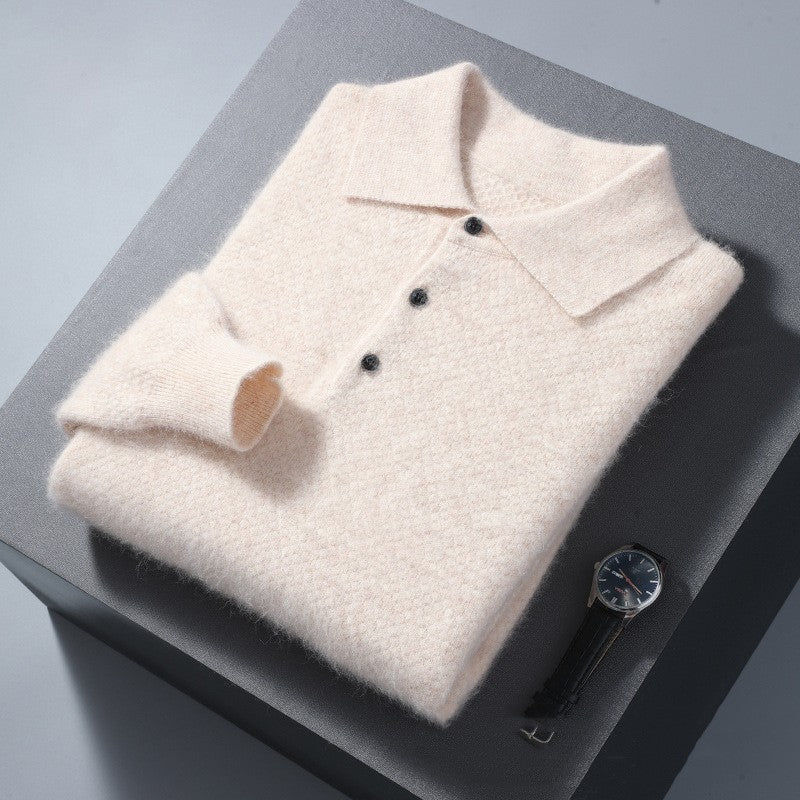 Mink Polo Collar Honeycomb Knitting Sweater men