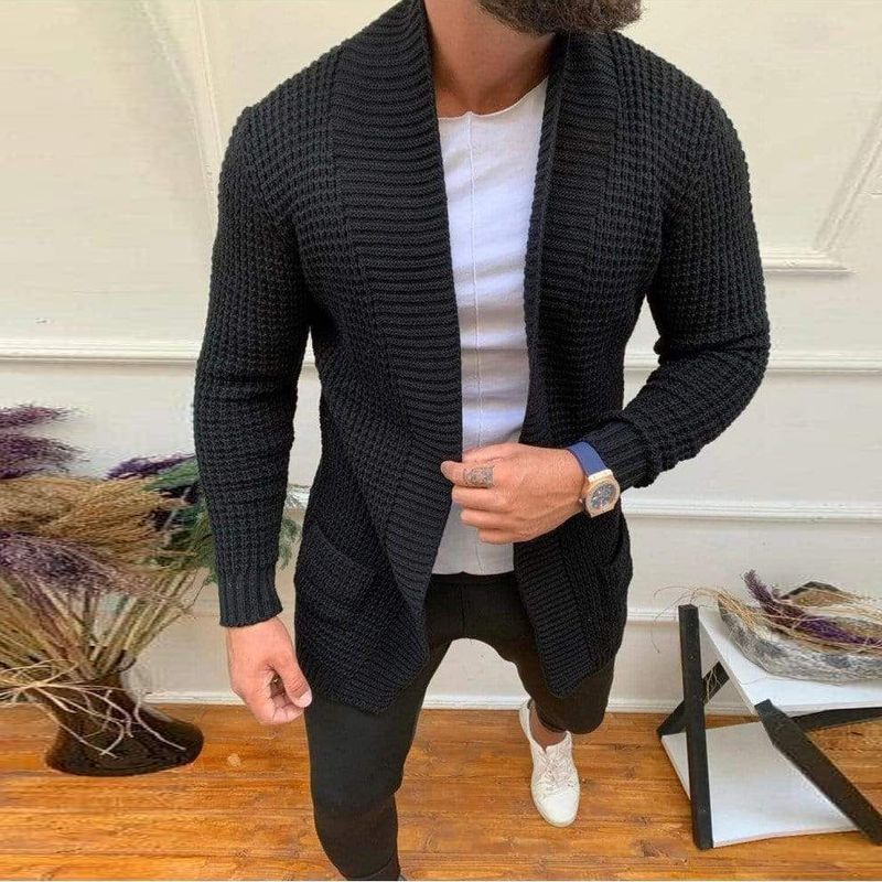 Maglione cardigan casual lavorato a maglia a righe da uomo