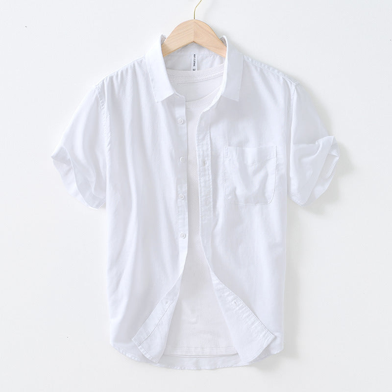 Men's Cotton And Linen Square Collar Casual Short-sleeved Shirt