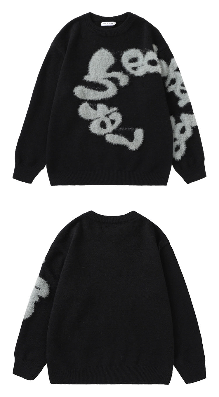 Plush Letter Crew Neck Sweater