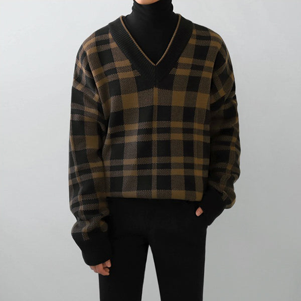 Men's V-neck Plaid Sweater