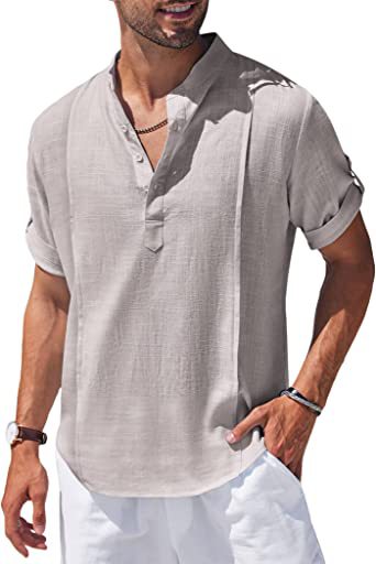 Henley Style Linen Shirt Men