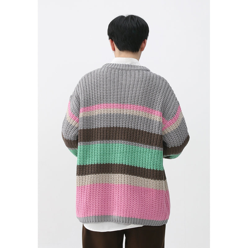 Autumn And Winter Men's Long-sleeve Cardigan Sweater Striped Coat