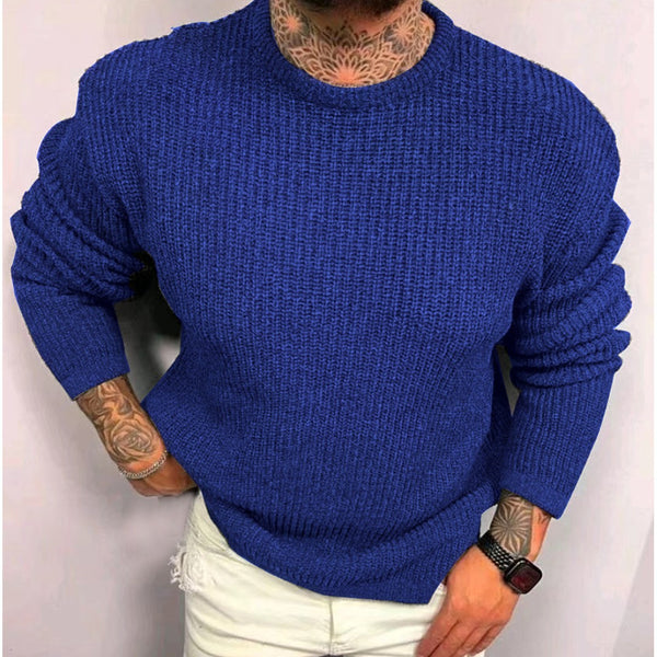 Men's Solid Color Waffle Round Neck Pullover sweater