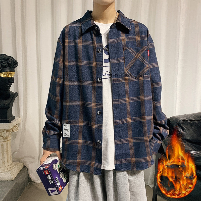 Loose Long Sleeved Plaid shirt jacket men