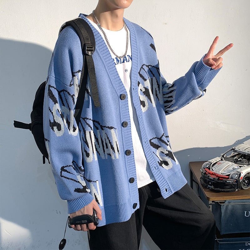 Men's Loose Letters Casual Sweater Coat