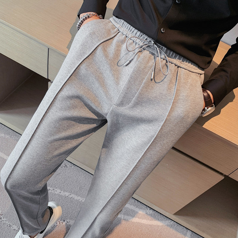 Casual All Match Elastic Waist Solid Color Small Feet Drawstring pants