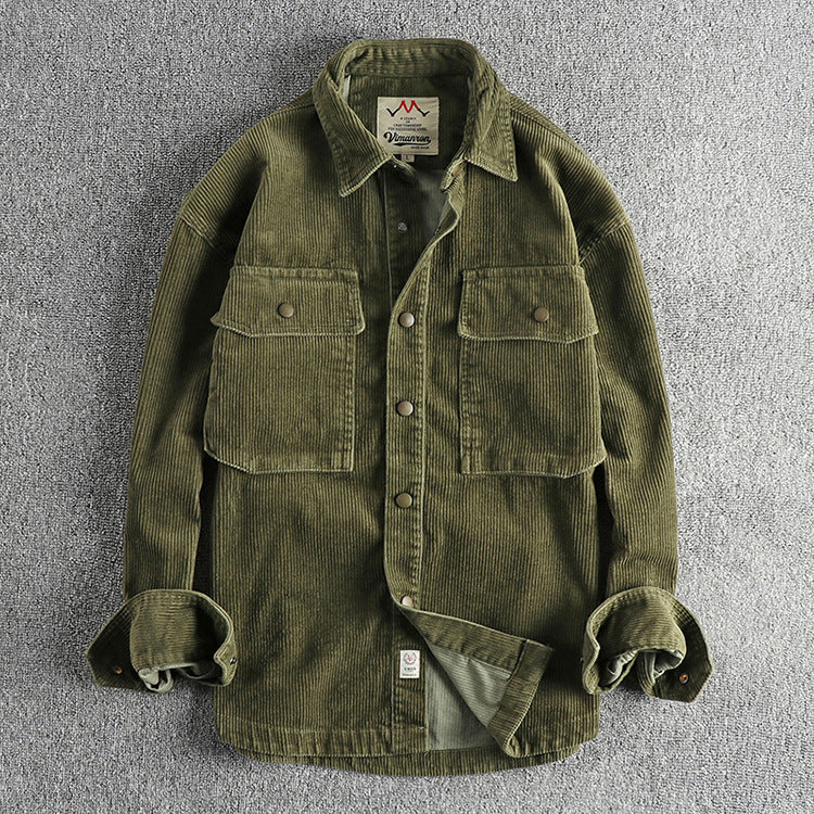 Winter Thick Washed Corduroy Long-sleeved Shirt