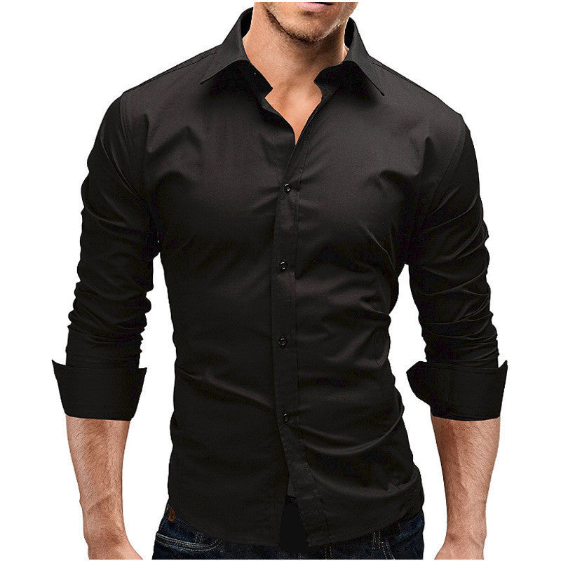 Camisa formal sencilla de manga larga ajustada para hombre