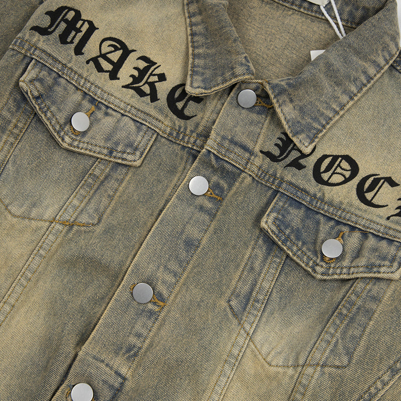 Punk Waste Soil Gothic Letter Embroidery Denim Jacket