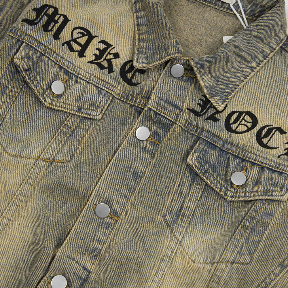 Giacca in denim con ricamo lettera gotica Punk Waste Soil