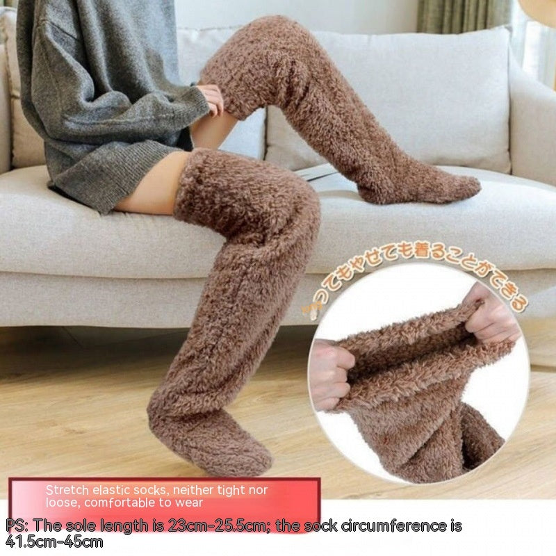 Over Knee High Fuzzy Long Socks Winter Warm Cold Leg Knee Joint Cold-proof Stockings