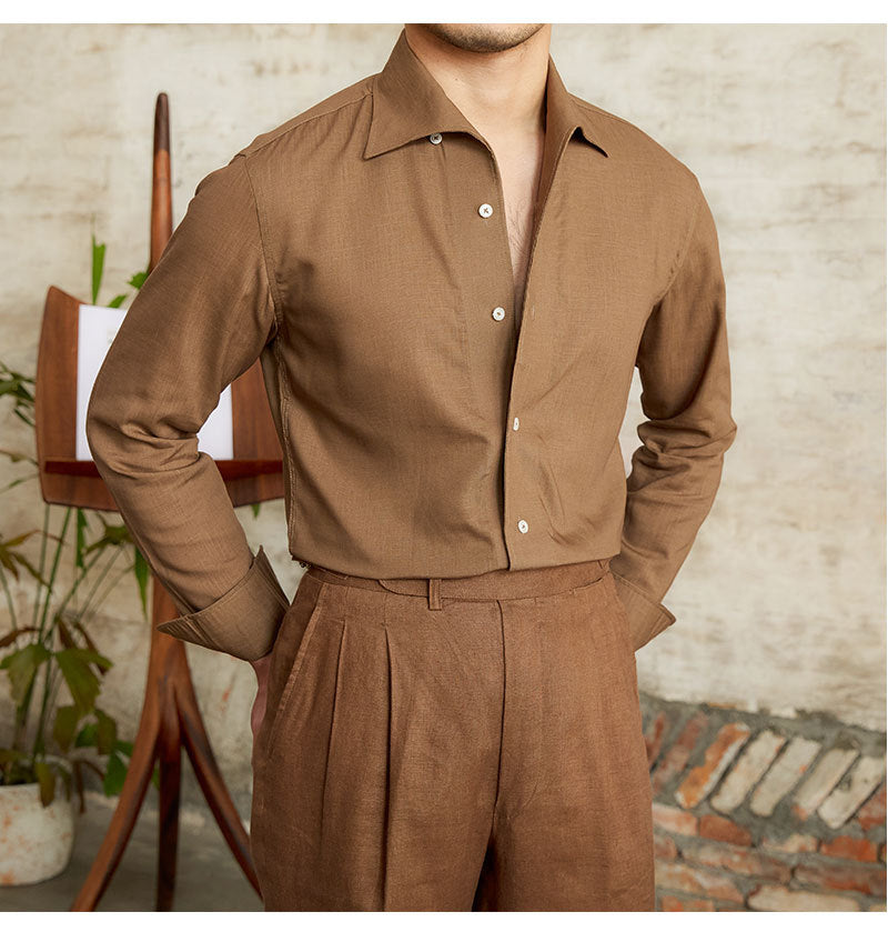 British Wild One-piece Collar Long-sleeved Shirt For Men