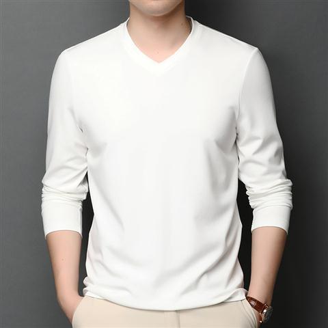 Men's Ice Silk Long-sleeved Thin V-neck Bottoming T-shirt